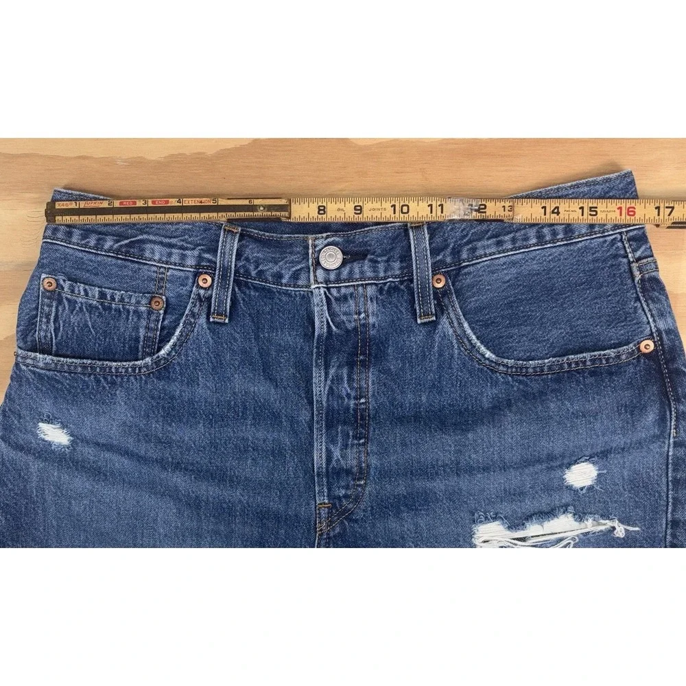 Levi's 501 Cut Off Shorts‎ Blue Distressed Classic Medium Wash Button Fly 32